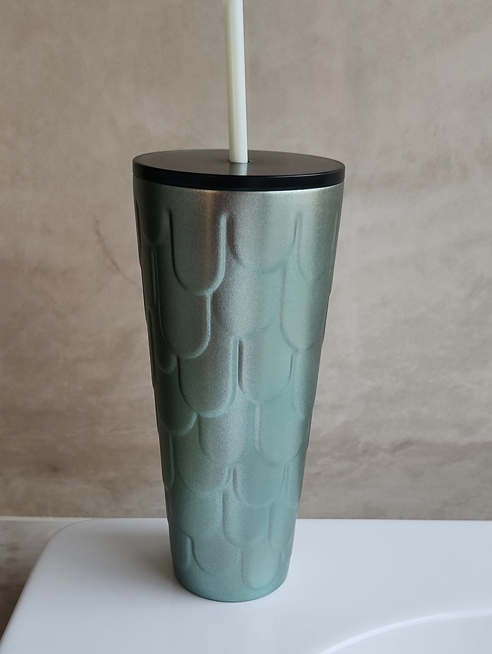 Starbucks Green Merallic Embossed Metal Tumbler - Picture 3 of 5